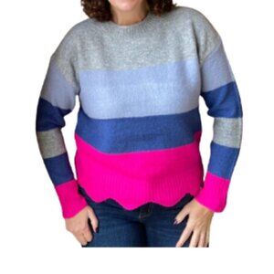 eesome NWT bold stripe color block sweater with scallop trim detail size S/M